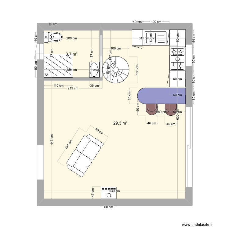 35 mètres carrés. Plan de 0 pièce et 0 m2