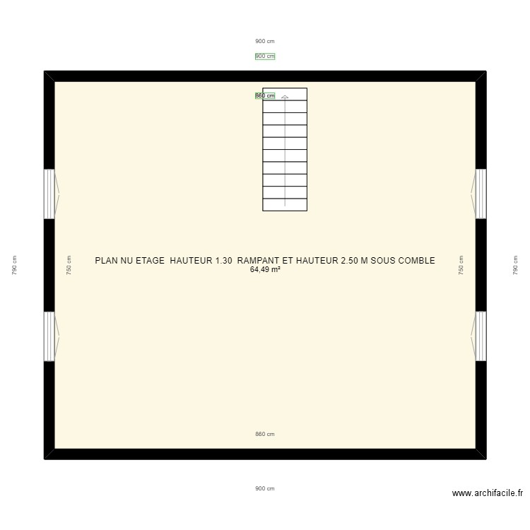 PLAN NU ETAGE . Plan de 1 pièce et 64 m2