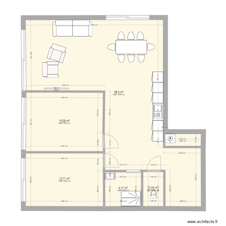 Plan appartement Gambetta. Plan de 5 pièces et 92 m2