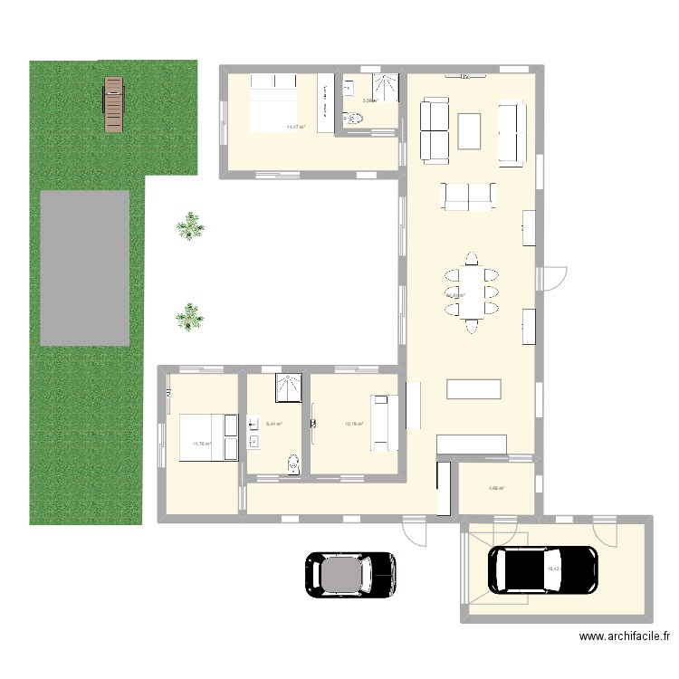 maison en L 5/12/2022. Plan de 8 pièces et 134 m2