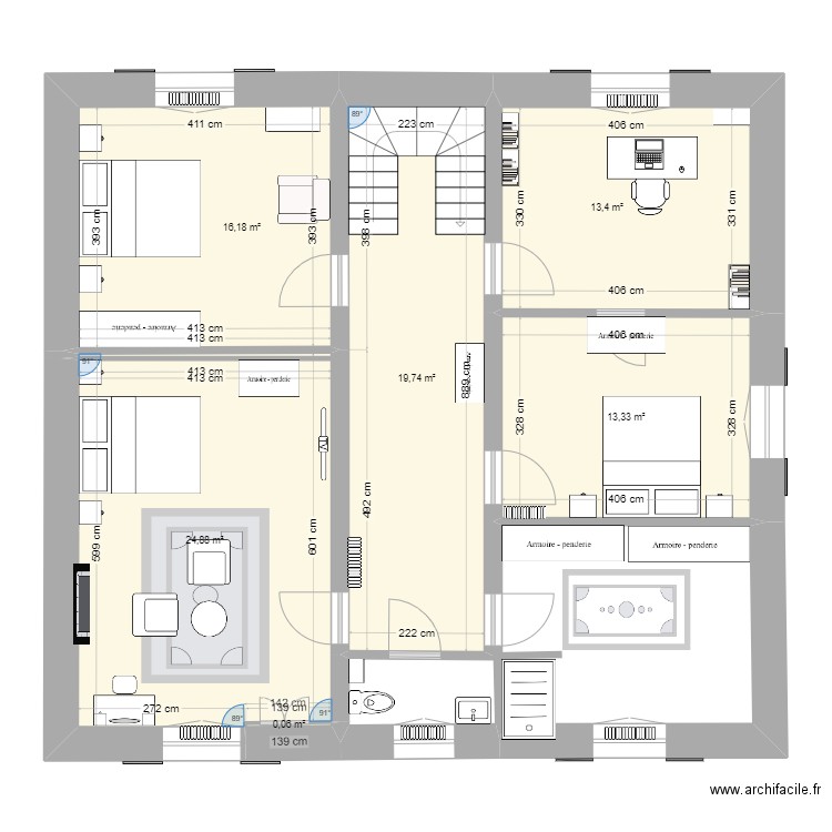 Mouliherne - 1er étage. Plan de 6 pièces et 88 m2