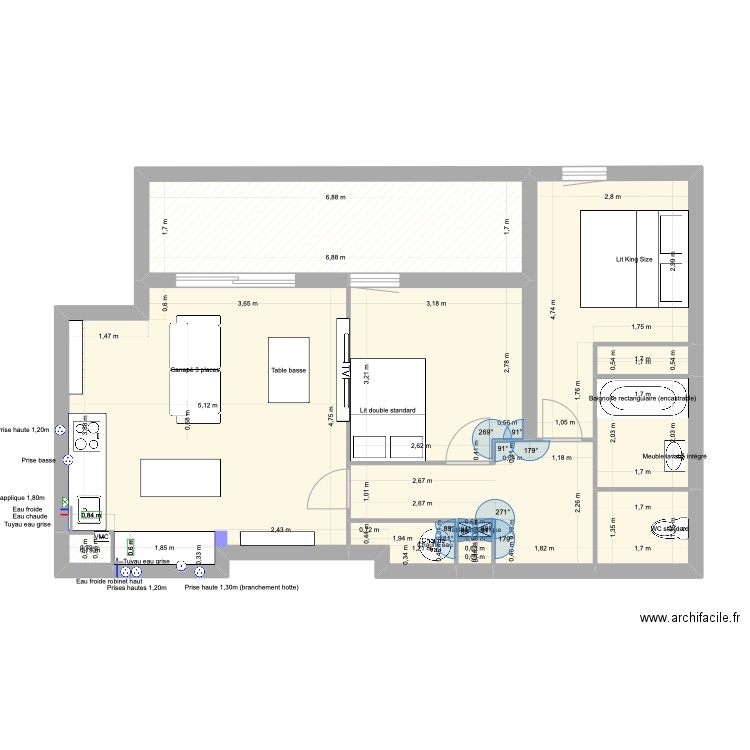 Appartement cuisine v3. Plan de 12 pièces et 71 m2