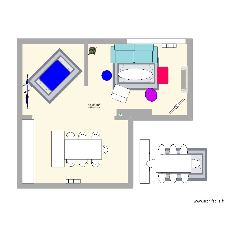 salon acacias. Plan de 1 pièce et 49 m2