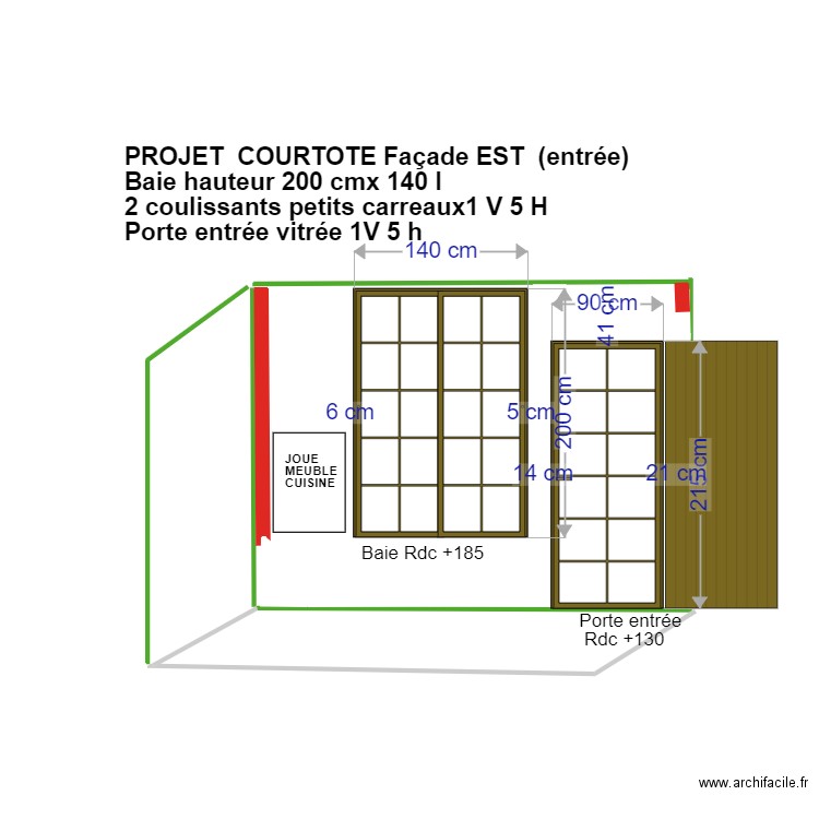 Declaration travaux façade EST droite COURTOTE baie 160 h. Plan de 0 pièce et 0 m2