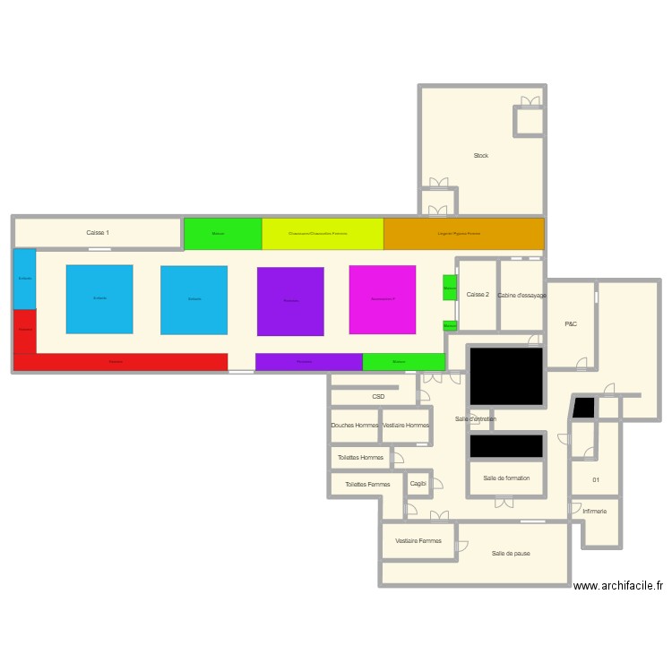 Schéma Primark. Plan de 27 pièces et 946 m2