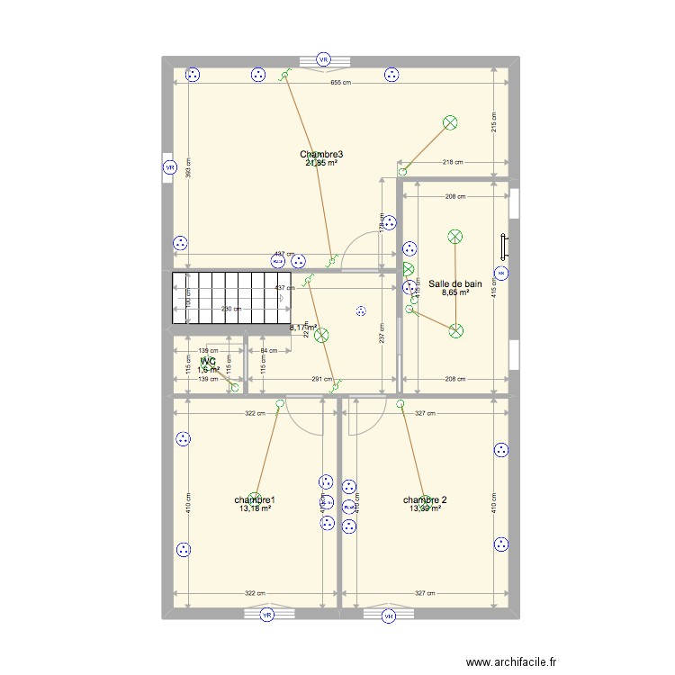 PLAN ELEC MONTEIRO ETAGE . Plan de 6 pièces et 67 m2