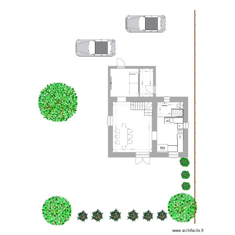 Rez de chaussée 2. Plan de 3 pièces et 28 m2