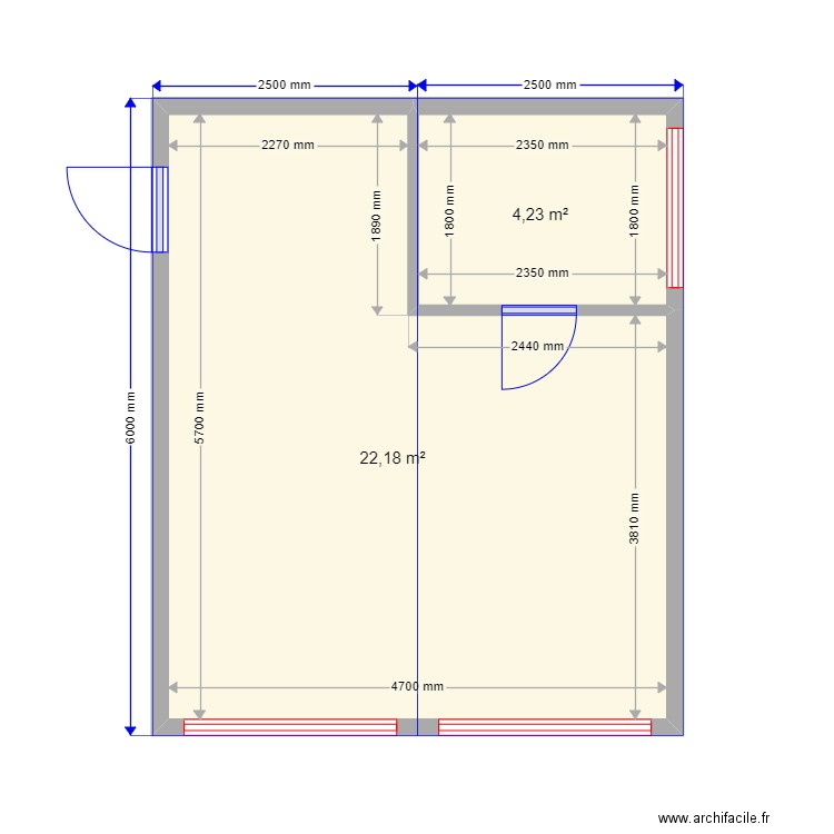 Лабытнанги. Plan de 2 pièces et 26 m2