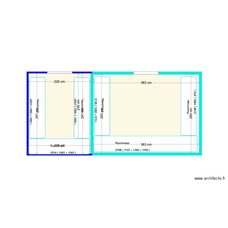 Chambre froide Teddy . Plan de 2 pièces et 17 m2