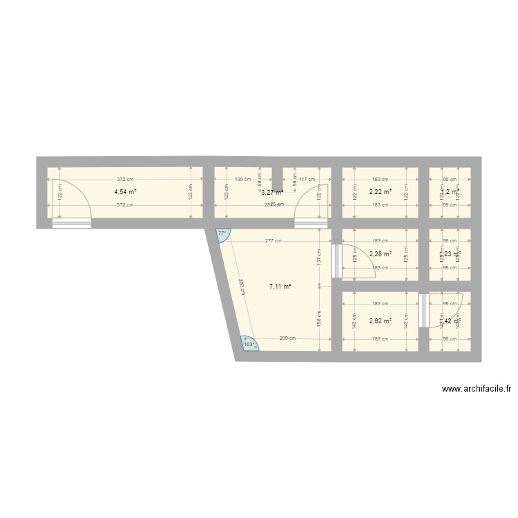 wc3. Plan de 9 pièces et 26 m2