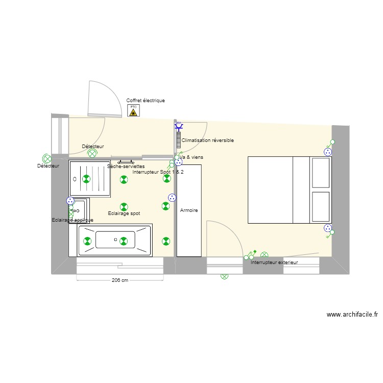 Agrandissement maison Sampzon 2 mobilier. Plan de 3 pièces et 20 m2