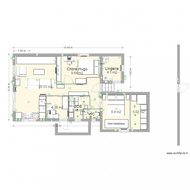 Plan du 05 Aout à 20h20 avec douche 90X90. Plan de 0 pièce et 0 m2