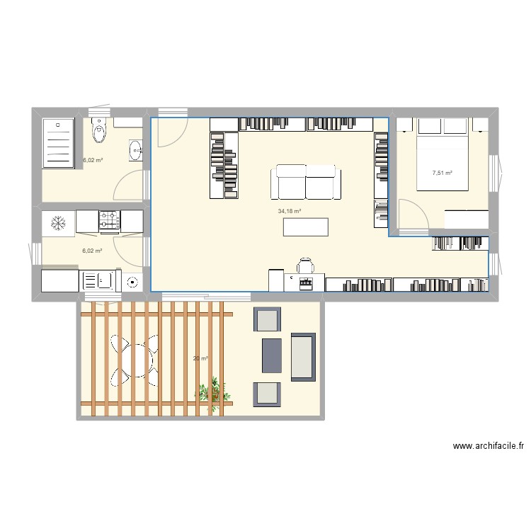 Container 40 feet essai 7. Plan de 5 pièces et 74 m2