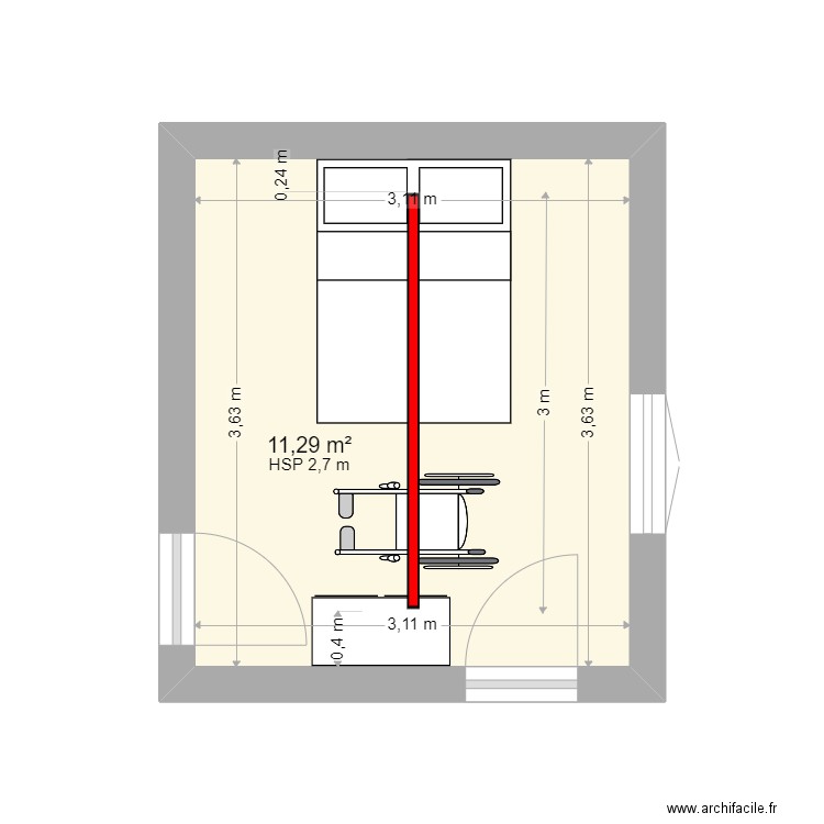 DULUC. Plan de 1 pièce et 11 m2