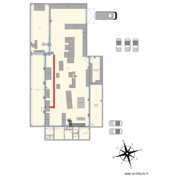 atelier. Plan de 14 pièces et 624 m2