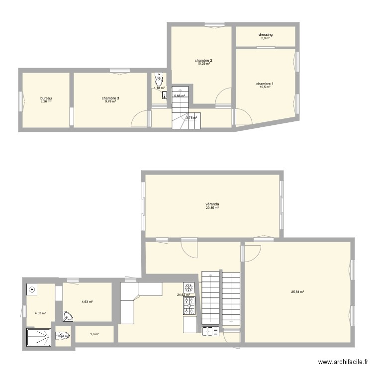 Maison Etage 2. Plan de 15 pièces et 127 m2