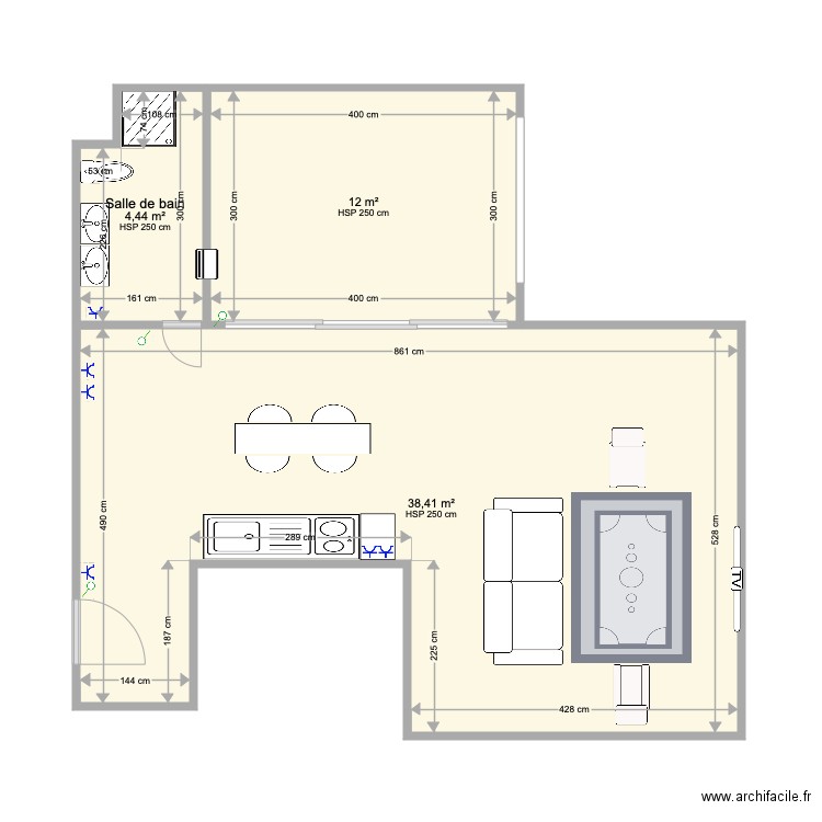 Plan Appartement. Plan de 3 pièces et 55 m2