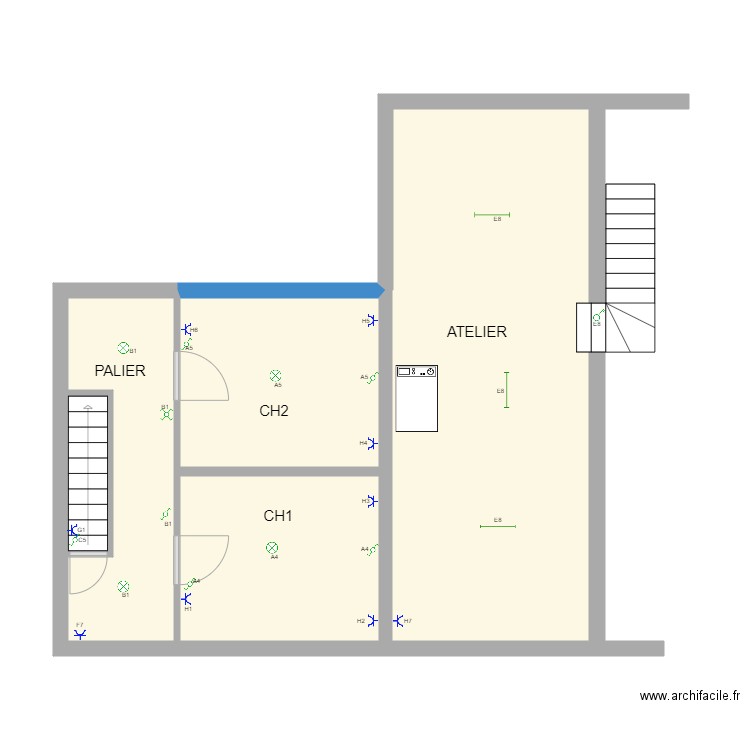 ETAGE 1. Plan de 5 pièces et 55 m2