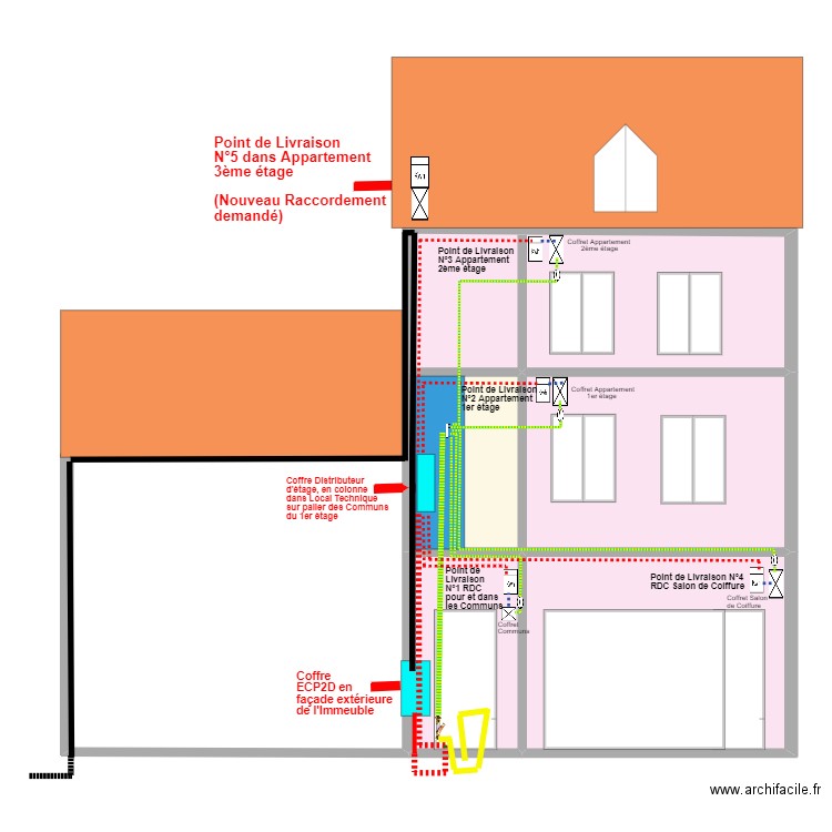 COURBET Colonne Montante. Plan de 5 pièces et 212 m2