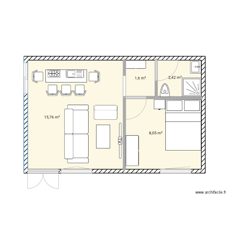 Studio Meublé. Plan de 0 pièce et 0 m2