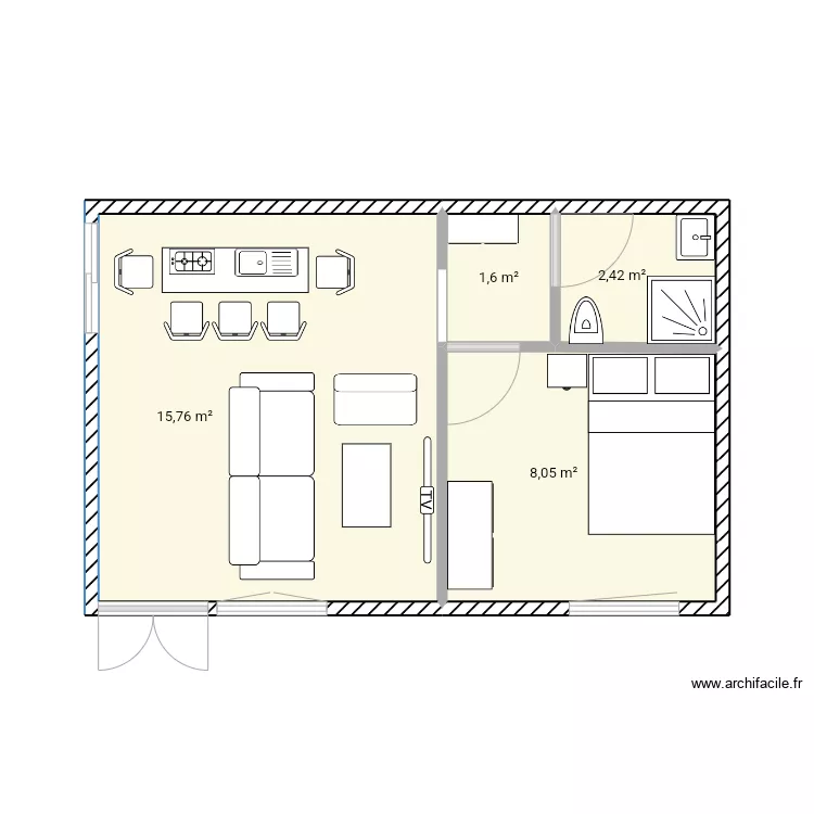 Studio Meubl&eacute;. Plan de 