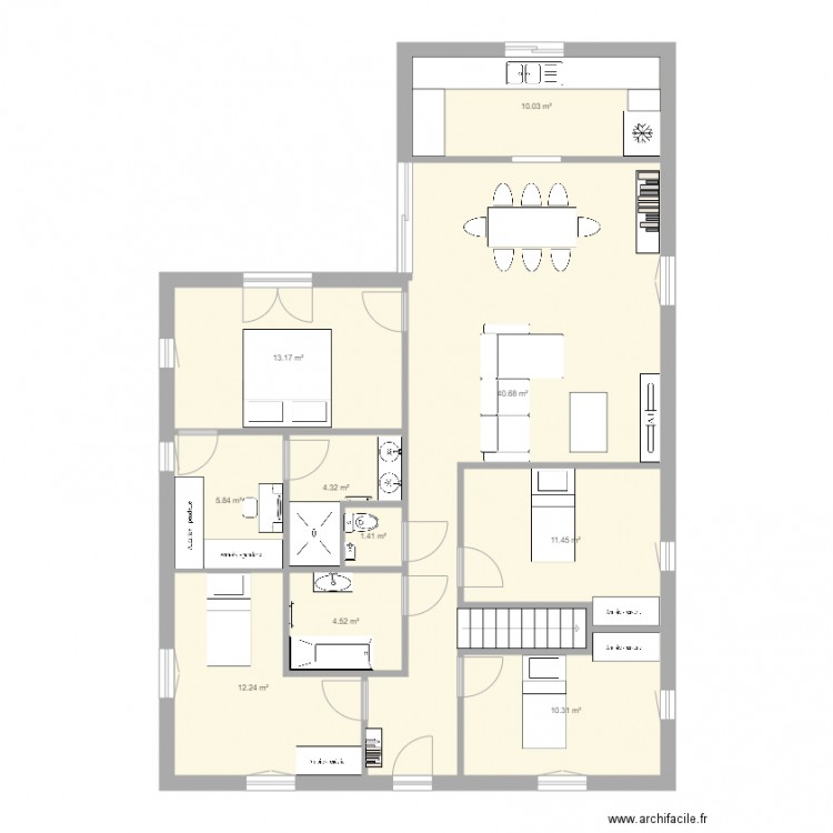 plan L 120m2 4 chambres. Plan de 0 pièce et 0 m2