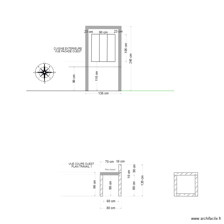 Cuisine vue façade ouest. Plan de 0 pièce et 0 m2