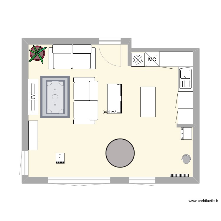 Plan Appart. Plan de 1 pièce et 34 m2
