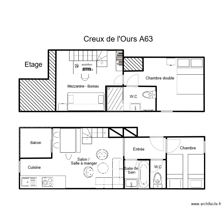 CROA63. Plan de 9 pièces et 36 m2