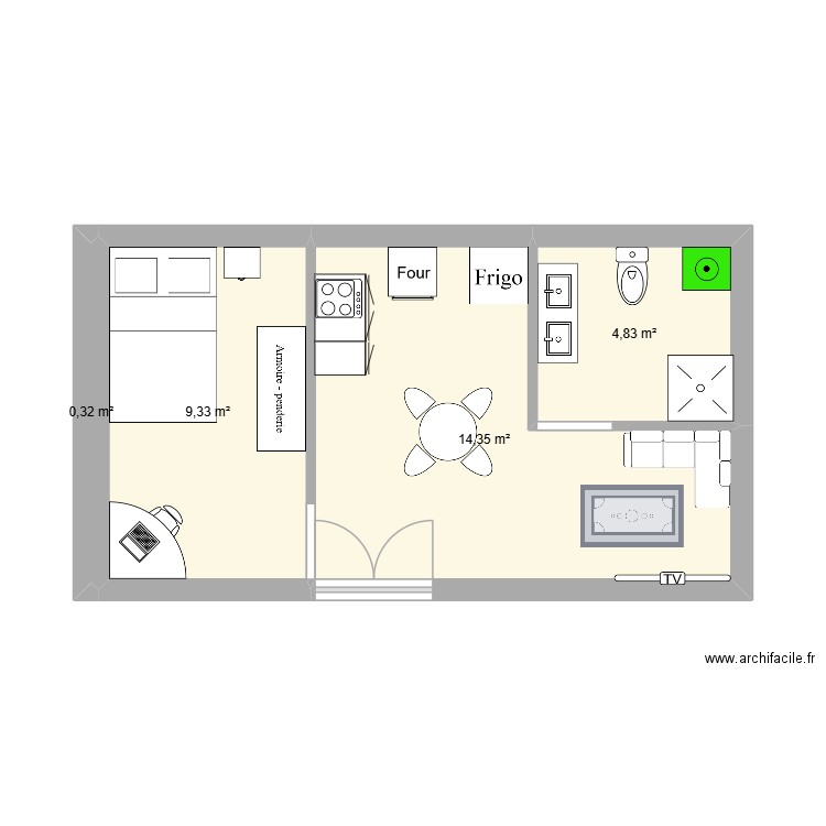 TPVC 1. Plan de 4 pièces et 29 m2