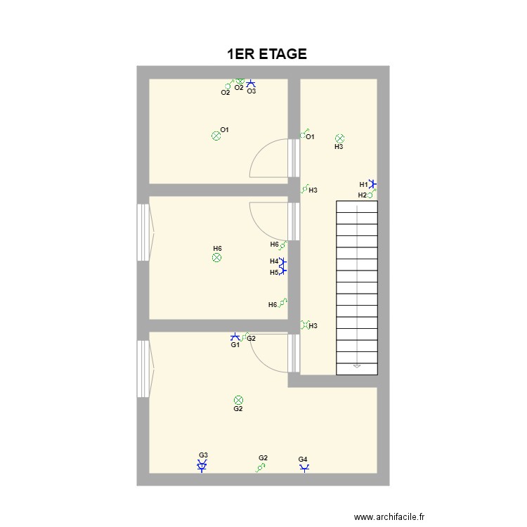 1 ER VINCENT. Plan de 4 pièces et 36 m2