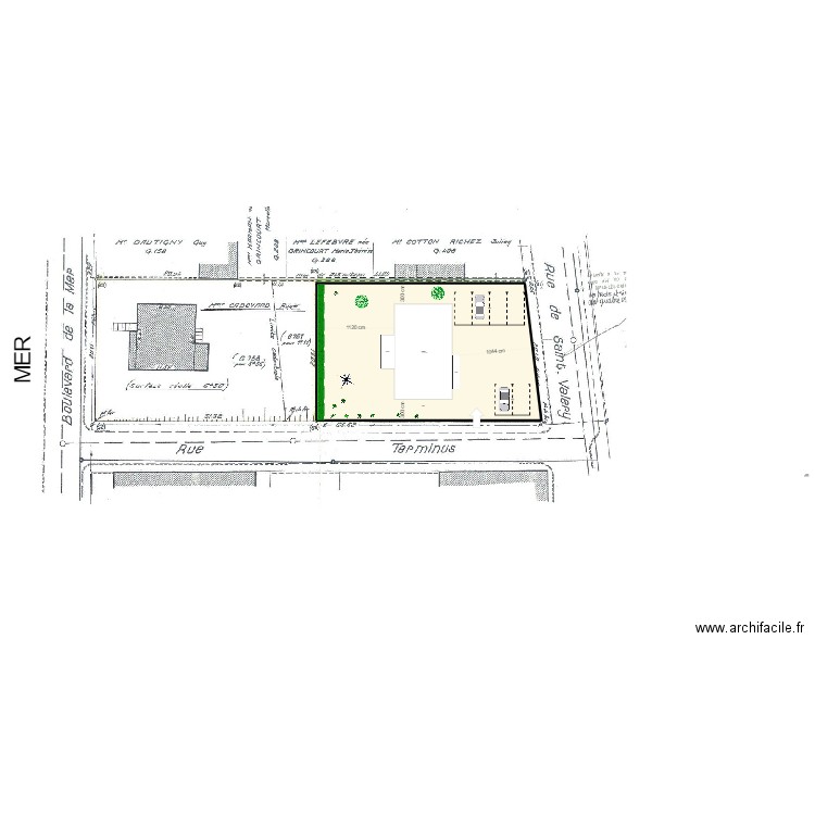 Implantation. Plan de 1 pièce et 611 m2