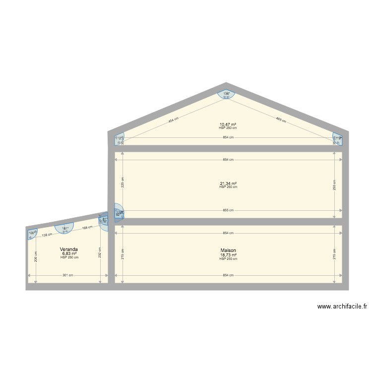 Plan de coupa actuel. Plan de 4 pièces et 57 m2