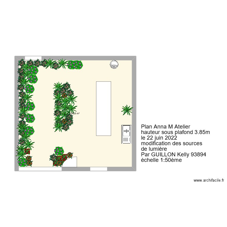 plan atelier m. Plan de 1 pièce et 51 m2