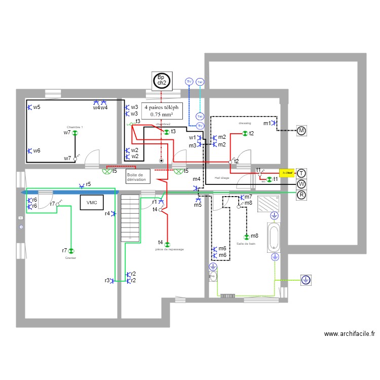 2018 Etage avec cable . Plan de 0 pièce et 0 m2