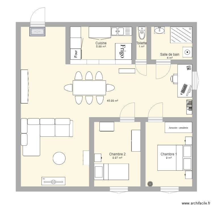 Plan Appartement 75m2. Plan de 0 pièce et 0 m2