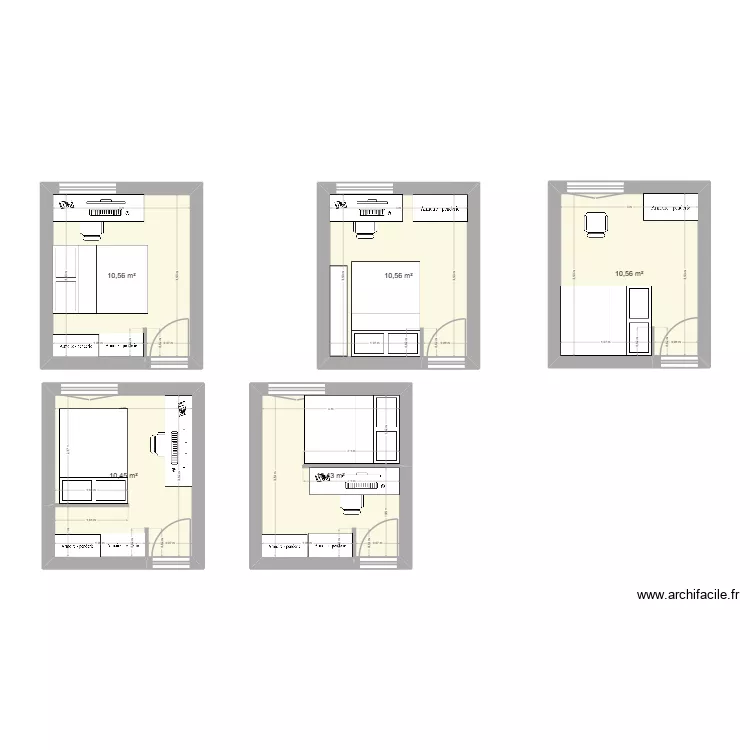 Studio avec meuble. Plan de 5  et 53 m²