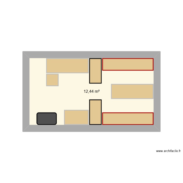 Etagères Box 1. Plan de 1 pièce et 12 m2