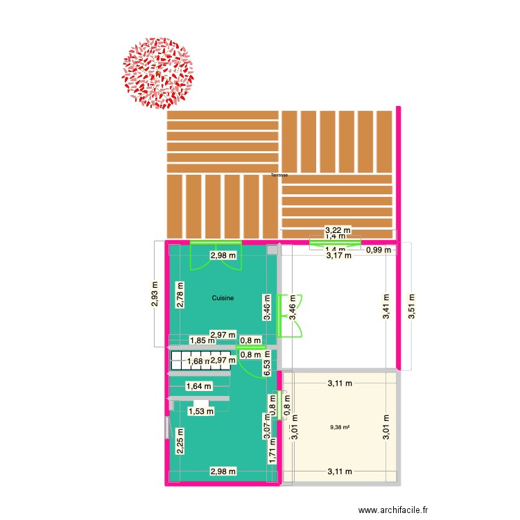 Sous sol maison Maman. Plan de 2 pièces et 28 m2