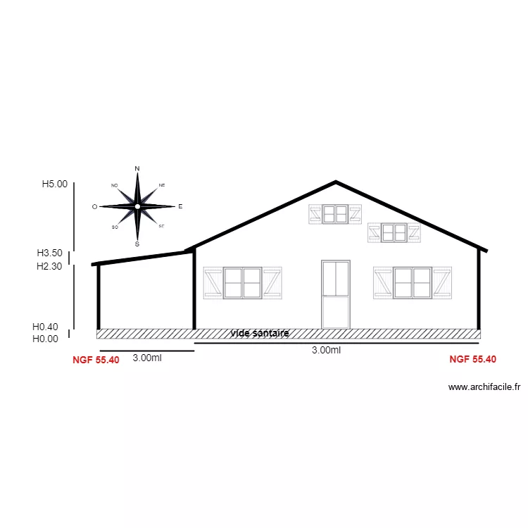 Facade NORD           chalet 32. Plan de 