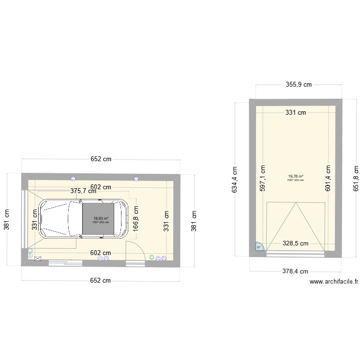 garage 20m². Plan de 2 pièces et 30 m2