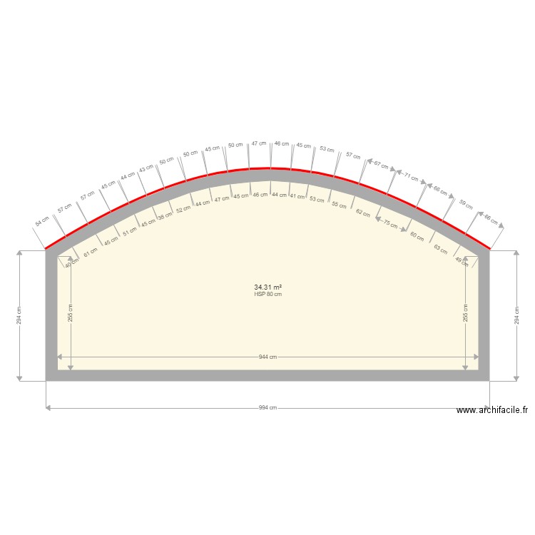 Mur arrondi. Plan de 0 pièce et 0 m2