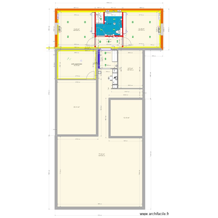 projet extension. Plan de 12 pièces et 169 m2