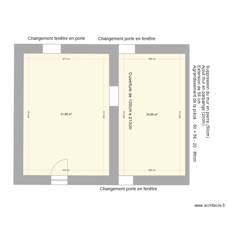 plan nouveau. Plan de 2 pièces et 56 m2