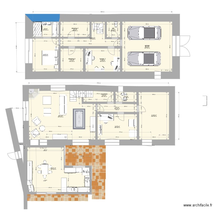 grange plan v4. Plan de 15 pièces et 221 m2