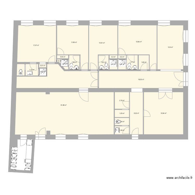 RodinRdCAvecSanitaires. Plan de 0 pièce et 0 m2