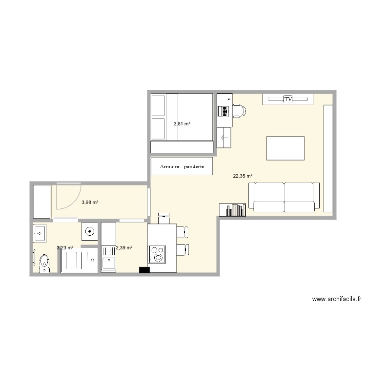 Beghin churchill v1. Plan de 5 pièces et 36 m2