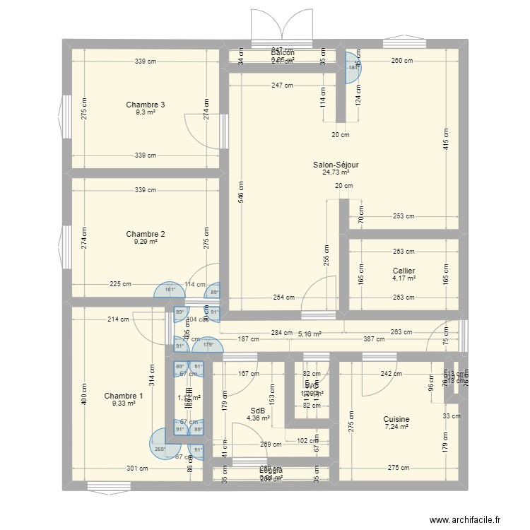 Merignac actuel . Plan de 13 pièces et 78 m2