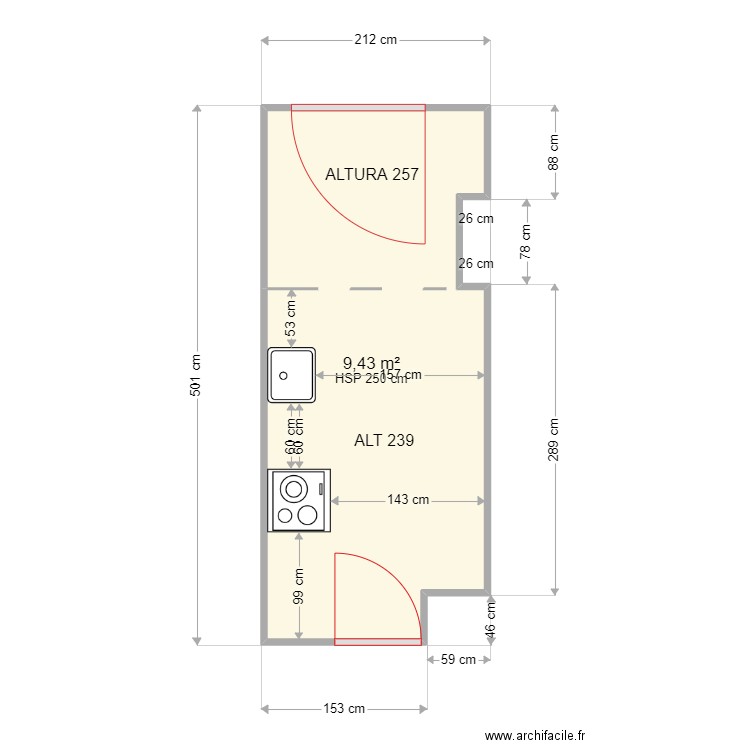 DAVID SANCHEZ. Plan de 1 pièce et 9 m2