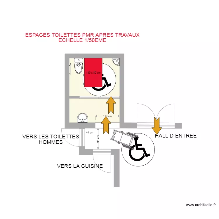 FOCUS TOILETTES SALLE AEP APRES TRAVAUX. Plan de 